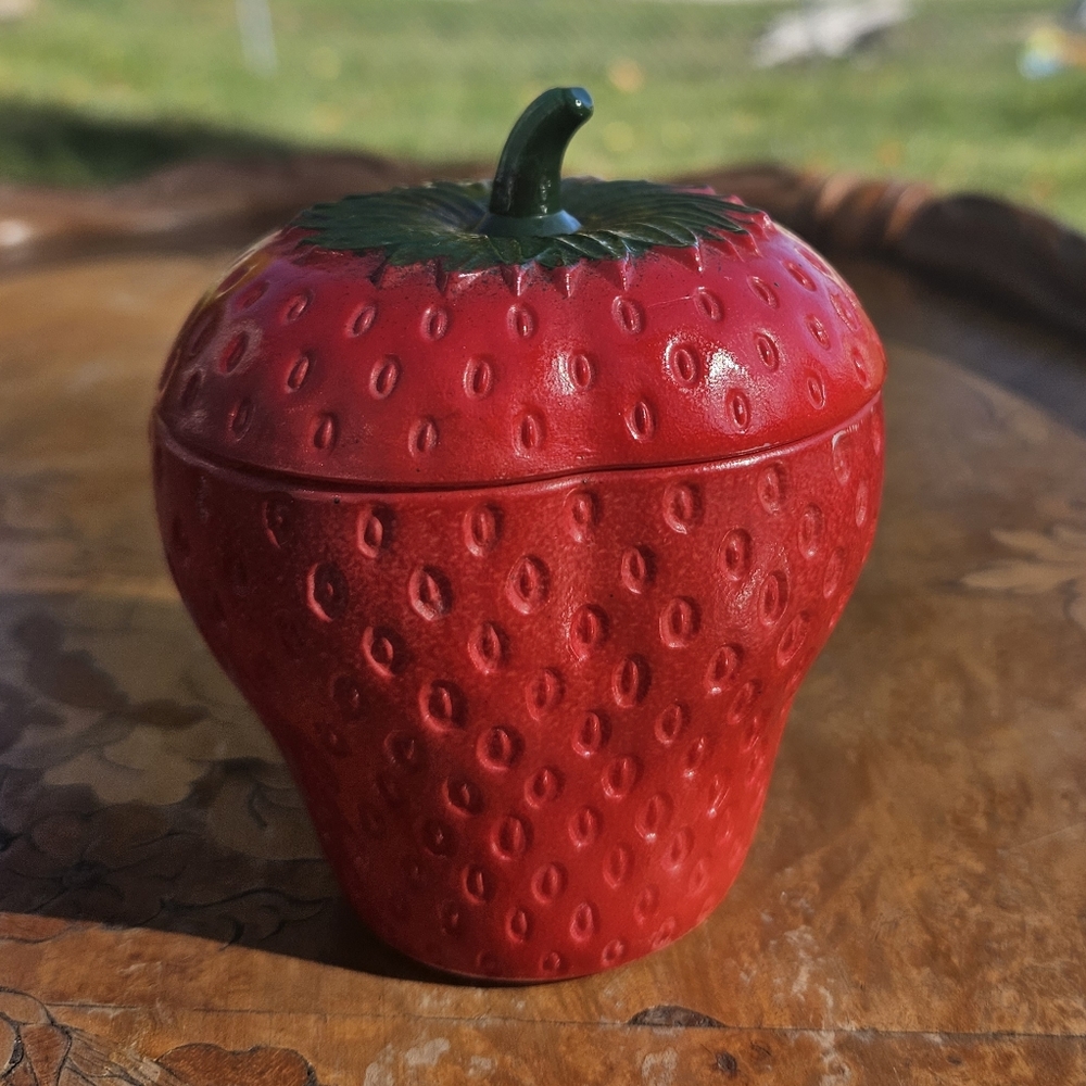 Hazel Atlas 1920-40's Strawberry Glass Jam Jar with Lid